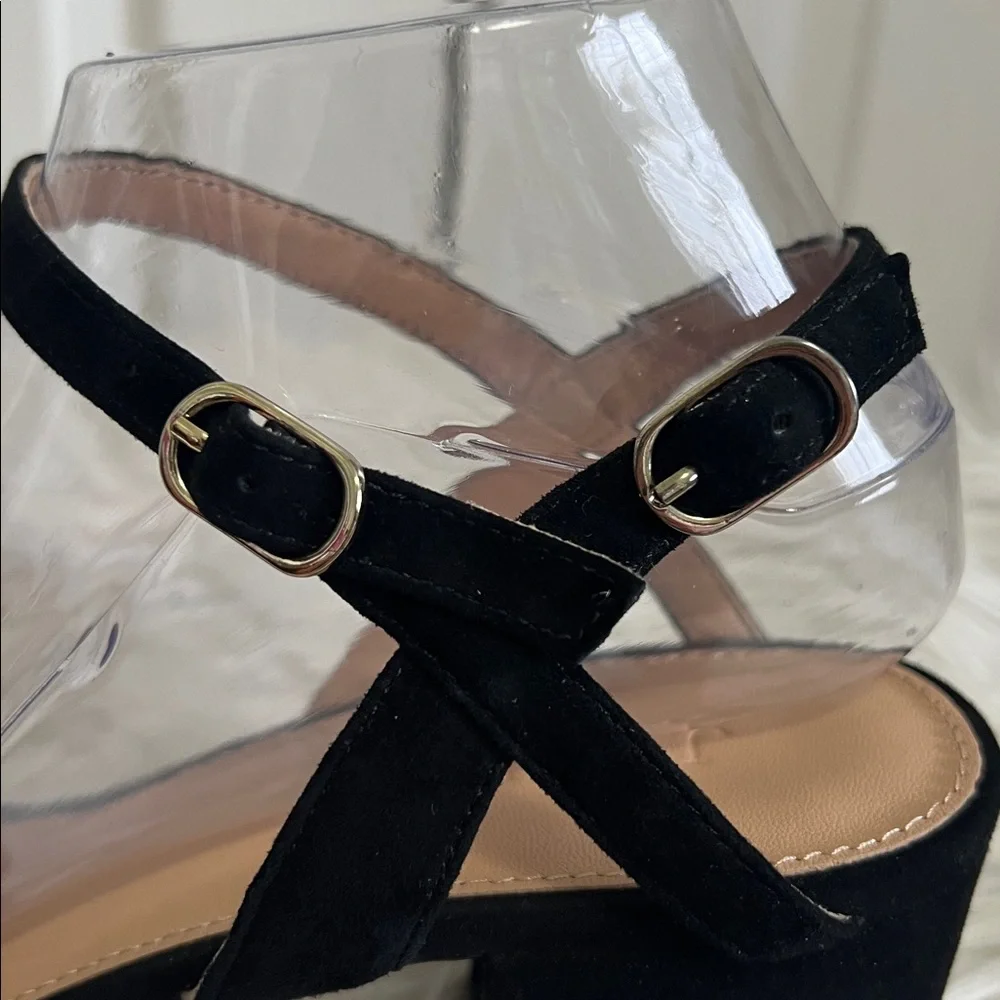 Black Suede Strappy Block Heel J. Crew Sandals Size 9
